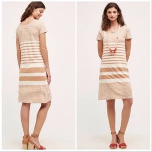 Anthropologie Maeve round neck cotton blend lined striped knit midi dress